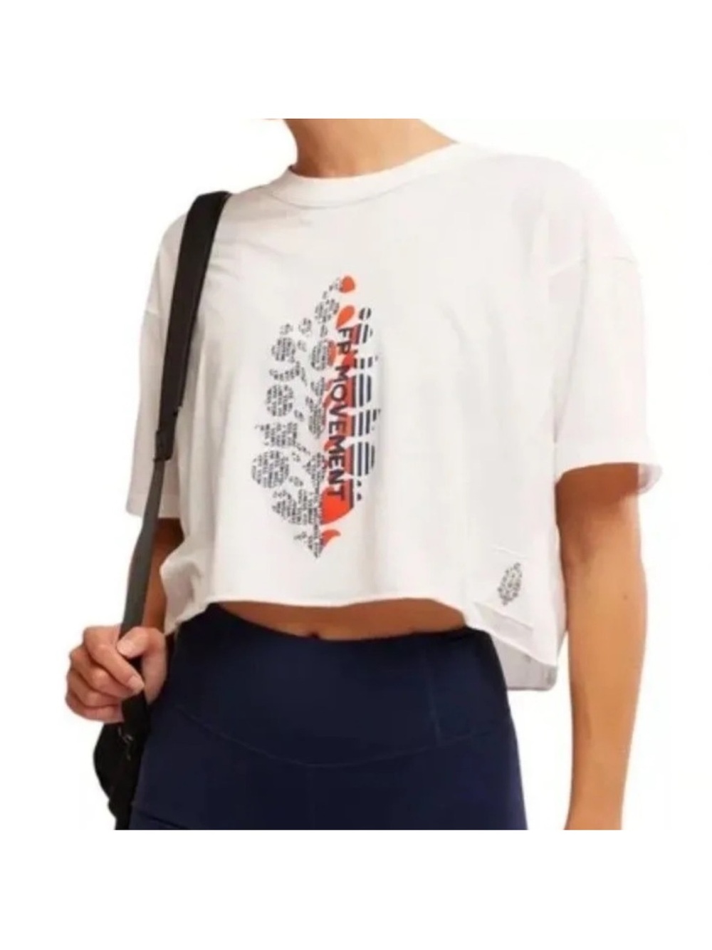 White Graphic Crop Tee with Red & Black Print
